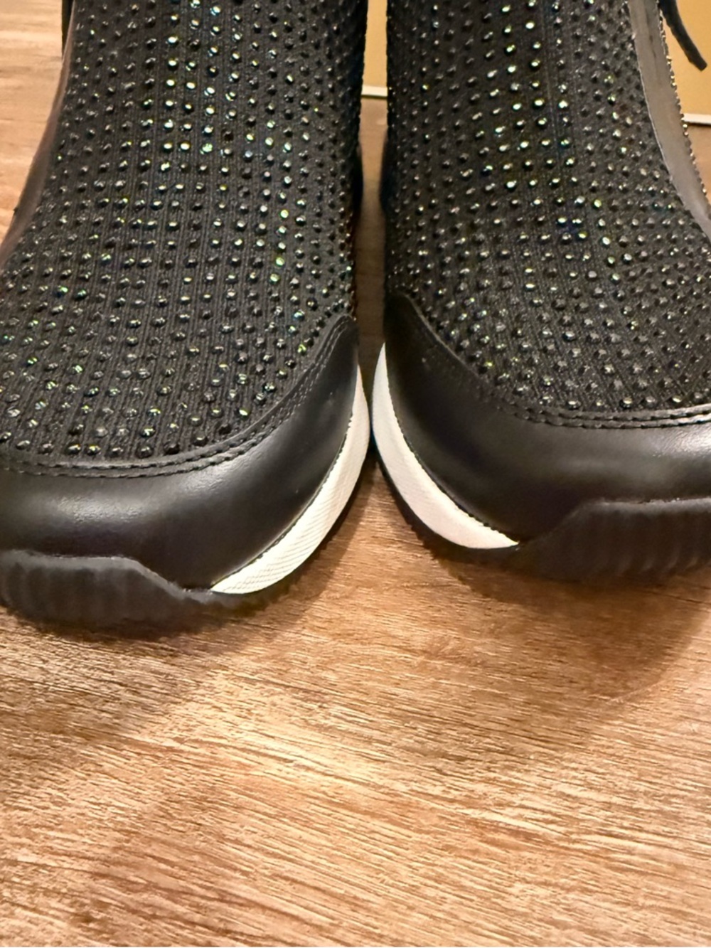 MICHAEL Michael Kors Willis Knit Trainer Wedge Sneakers Black Rhinestones Sz 7 - Picture 3 of 8